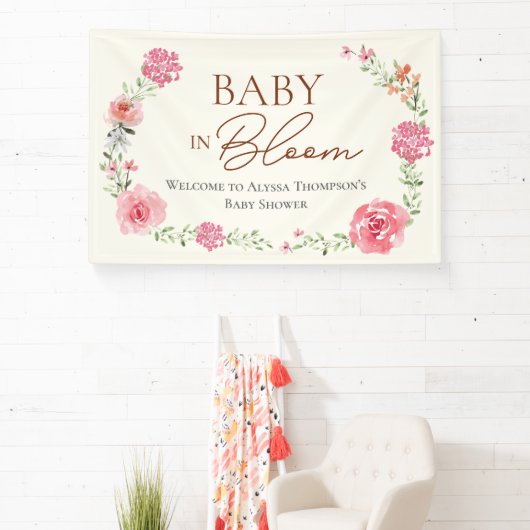 Baby In Bloom Bloemenmeisje Baby Shower Aangepast Spandoek (Insitu)
