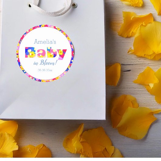Baby in Bloom Blue Baby shower Ronde Sticker