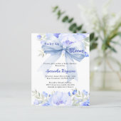 Baby in bloom blue bow boy Baby shower uitnodiging (Staand voorkant)