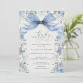 Baby in Bloom Blue Bow Floral Boy Baby shower Kaart (Staand voorkant)
