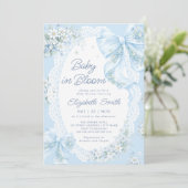 Baby in Bloom Blue Bow Floral Boy Baby Shower Kaart (Staand voorkant)