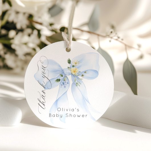 Baby in Bloom Blue Bow Floral Dank u Bedankjes Labels