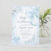 Baby in Bloom Blue Bow Floral Lace Baby Shower Kaart (Staand voorkant)