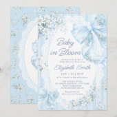 Baby in Bloom Blue Bow Floral Lace Baby Shower Kaart (Voorkant / Achterkant)