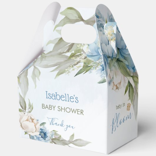 Baby in Bloom Blue Boy Baby shower grote gevel Bedankdoosjes (Voorkant)