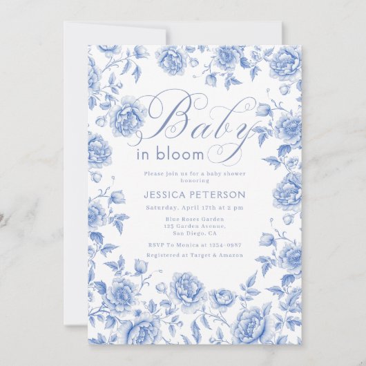 Baby in Bloom Blue Chinoiserie Baby shower Kaart