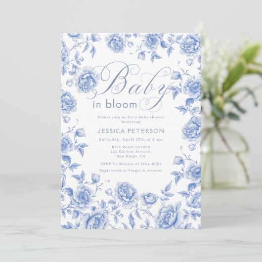 Baby in Bloom Blue Chinoiserie Baby shower Kaart (Staand voorkant)