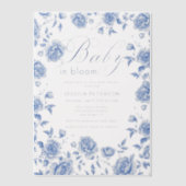Baby in Bloom Blue Chinoiserie Baby shower Vellum Uitnodigingen (Voorkant)
