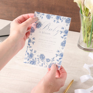 Baby in Bloom Blue Chinoiserie Baby shower Vellum Uitnodigingen