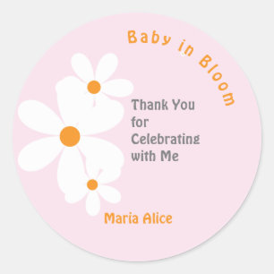 Baby in Bloom Blue Daisy Baby shower Ronde Sticker