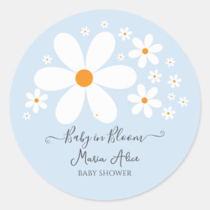 Baby in Bloom Blue Daisy Baby shower Ronde Sticker