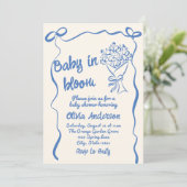 Baby in Bloom Blue Drawn Bloem Boeket Douche Kaart (Staand voorkant)