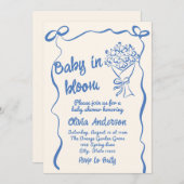 Baby in Bloom Blue Drawn Bloem Boeket Douche Kaart (Voorkant / Achterkant)