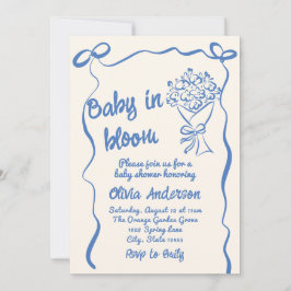 Baby in Bloom Blue Drawn Bloem Boeket Douche Kaart