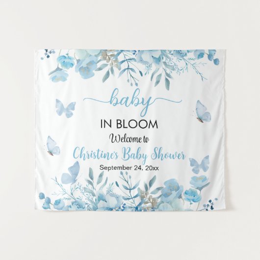 Baby in Bloom Blue Floral Baby shower Achtergrond Wandkleed (Voorkant (horizontaal))