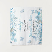 Baby in Bloom Blue Floral Baby shower Achtergrond Wandkleed (Voorkant)