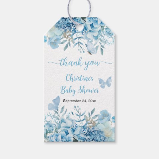 Baby in Bloom Blue Floral Baby shower Cadeaulabel (Voorkant)