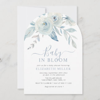Baby in bloom blue floral baby shower kaart