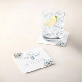 Baby in Bloom Blue Floral Baby Shower Kartonnen Onderzetters