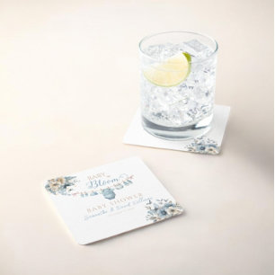Baby in Bloom Blue Floral Baby Shower Kartonnen Onderzetters