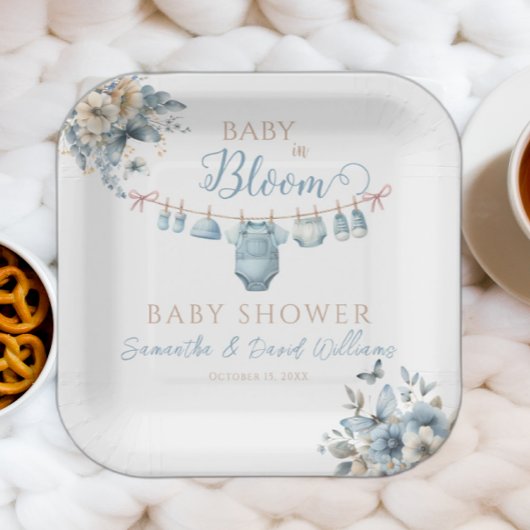Baby in Bloom Blue Floral Baby Shower Papieren Bordje