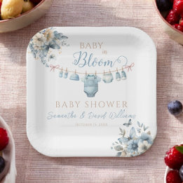 Baby in Bloom Blue Floral Baby Shower Papieren Bordje