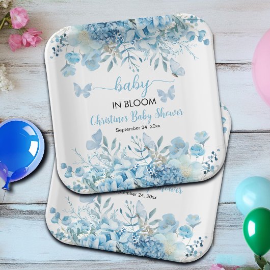 Baby in Bloom Blue Floral Baby shower Papieren Bordje