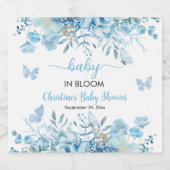 Baby in Bloom Blue Floral Baby shower Sparkling Wijnetiket (Enkel label)
