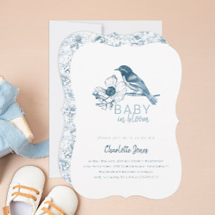 Baby in Bloom Blue Floral Baby shower Uitnodigen Kaart