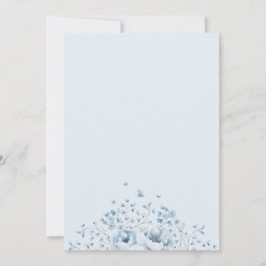 Baby in Bloom Blue Floral Baby shower Uitnodiging (Achterkant)