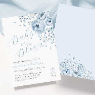 Baby in Bloom Blue Floral Baby shower Uitnodiging