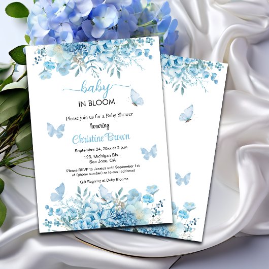 Baby in Bloom Blue Floral Baby shower Uitnodiging