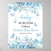 Baby in Bloom Blue Floral Baby shower Welkom Poster (Voorkant)
