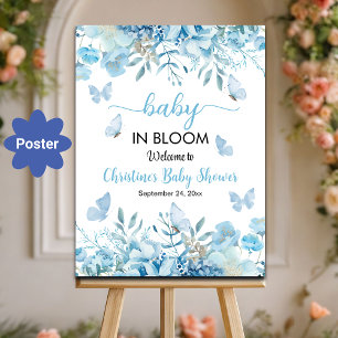 Baby in Bloom Blue Floral Baby shower Welkom Poster