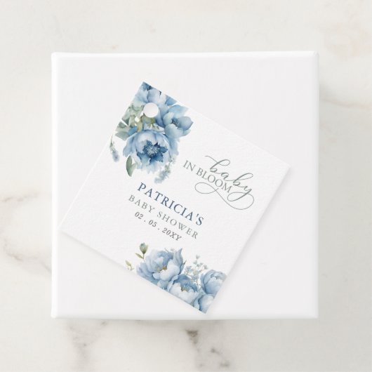 Baby in Bloom Blue Floral Boy Baby shower Bedankjes Labels (In situ)