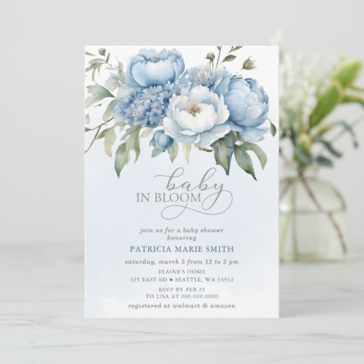 Baby in Bloom Blue Floral Boy Baby shower Kaart (Staand voorkant)