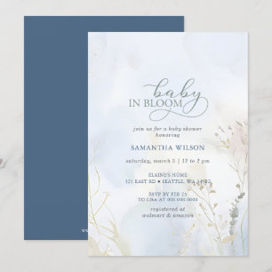 Baby in Bloom Blue Floral Boy Baby shower Kaart