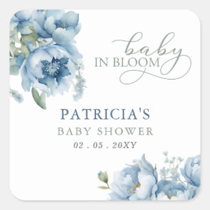 Baby in Bloom Blue Floral Boy Baby shower Vierkante Sticker