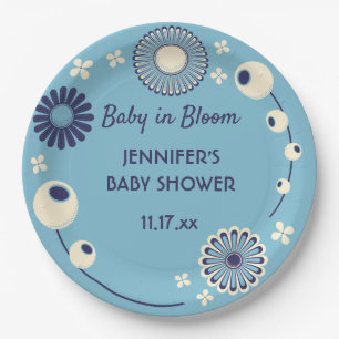 Baby in Bloom Blue Floral Boy Shower Papieren Bordje