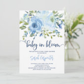 Baby in Bloom blue floral boy-uitnodiging Kaart (Staand voorkant)