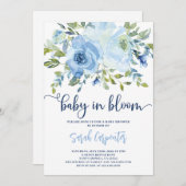 Baby in Bloom blue floral boy-uitnodiging Kaart (Voorkant / Achterkant)