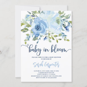 Baby in Bloom blue floral boy-uitnodiging Kaart