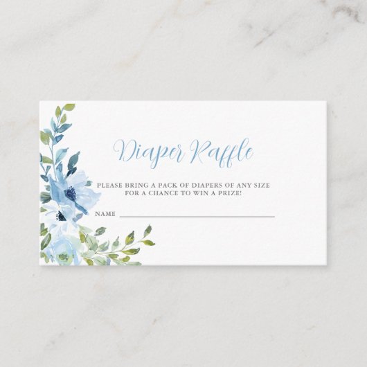 Baby in Bloom Blue Floral Diaper Raffle Ticket Informatiekaartje (Voorkant)