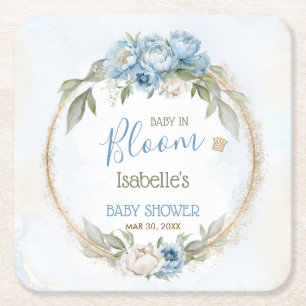 Baby in Bloom Blue Floral Elegant Boy Baby shower Kartonnen Onderzetters