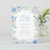 Baby in Bloom Blue Floral Waterverf Baby shower Kaart (Staand voorkant)