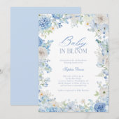 Baby in Bloom Blue Floral Waterverf Baby shower Kaart (Voorkant / Achterkant)