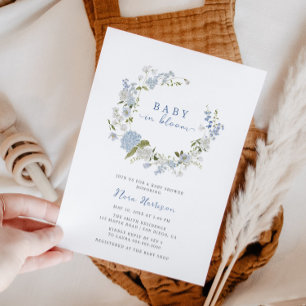 Baby in Bloom Blue Floral Wreath Baby shower Kaart