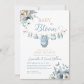 Baby in Bloom Blue Flower Butterfly Baby shower Kaart (Voorkant)