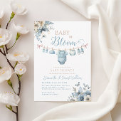 Baby in Bloom Blue Flower Butterfly Baby shower Kaart
