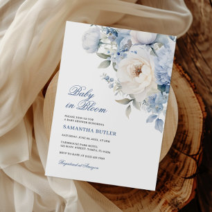 Baby in Bloom Blue Flowers Baby shower Kaart